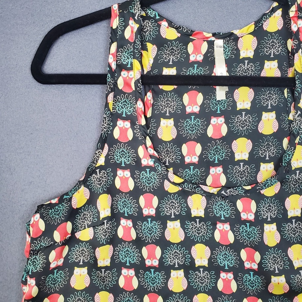 Mono B Owl Print Lightweight Tank Top Racerback Camisole Semi Sheer Womens Sz S